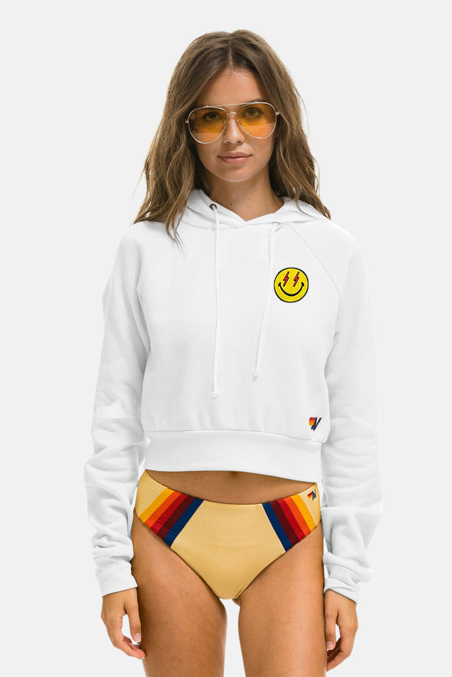 Smiley Bolt Eyes Cropped Hoodie White