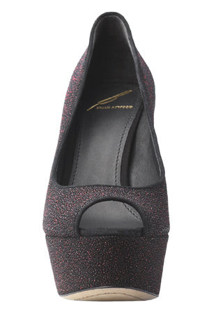 B Brian Atwood Bambola Peep Toe in Fuchsia Sparkle Leather - blueandcream