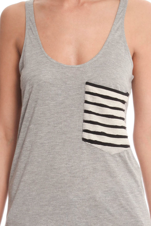 Erin Kleinberg Striped Detail Pocket Tank - blueandcream