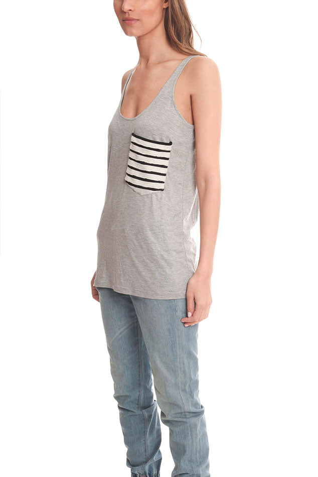 Erin Kleinberg Striped Detail Pocket Tank - blueandcream