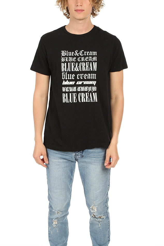 All Over Logo Tee Black - blueandcream