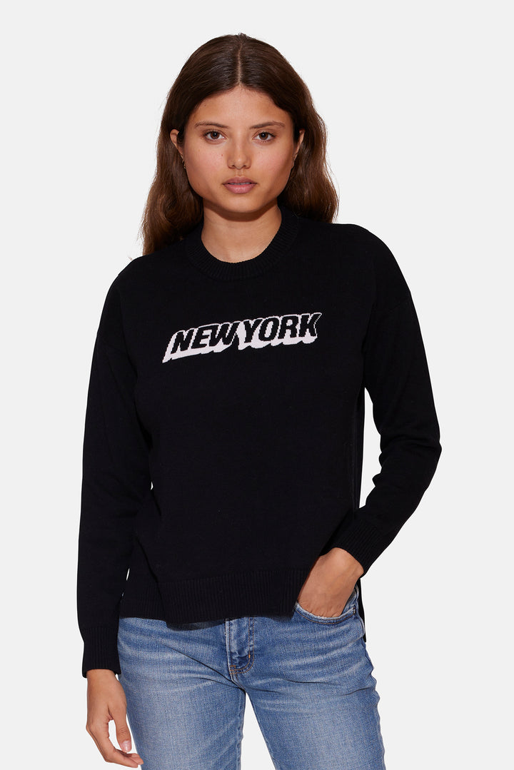 Cashmere New York Intarsia Crew Black