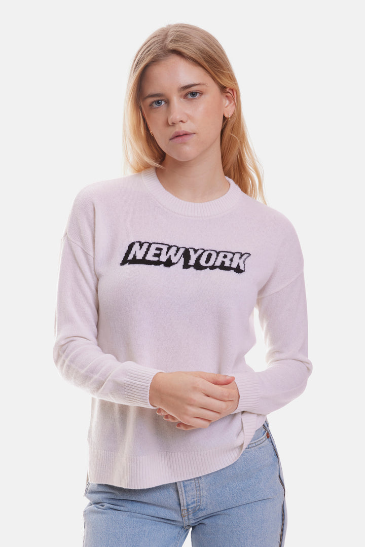 New York Intarsia Crew White - blueandcream