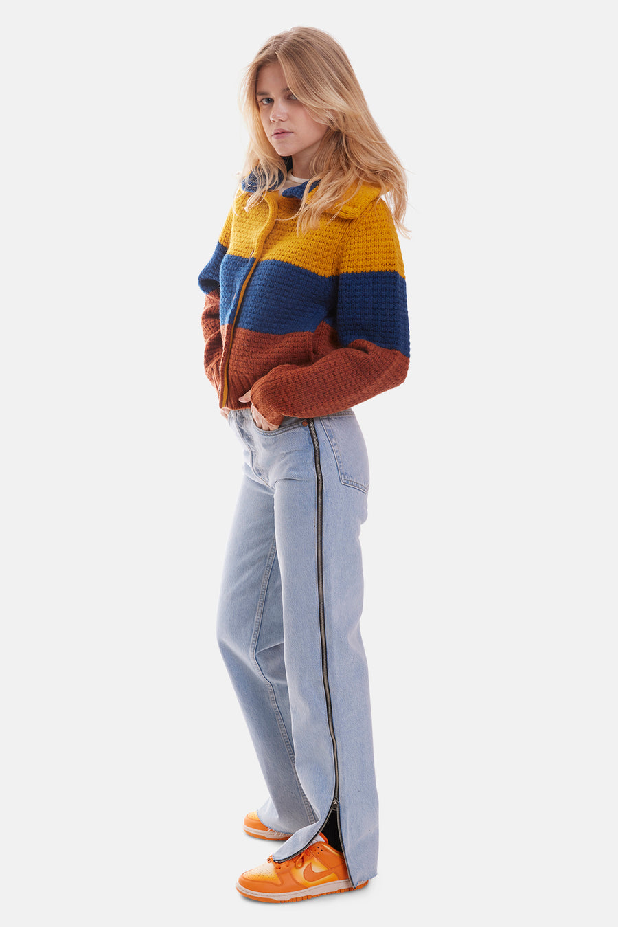 70s Sweater Jacket Mustard Multi - blueandcream