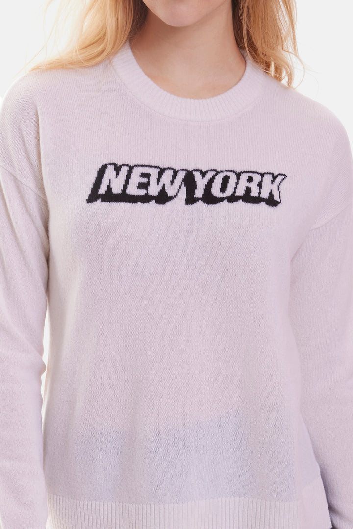 New York Intarsia Crew White - blueandcream