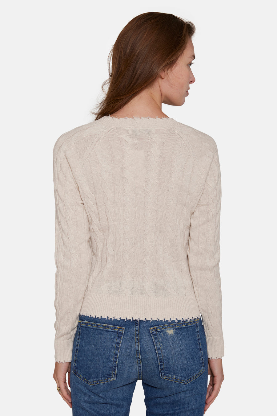 Amber Cable V Neck Sweater Oatmeal