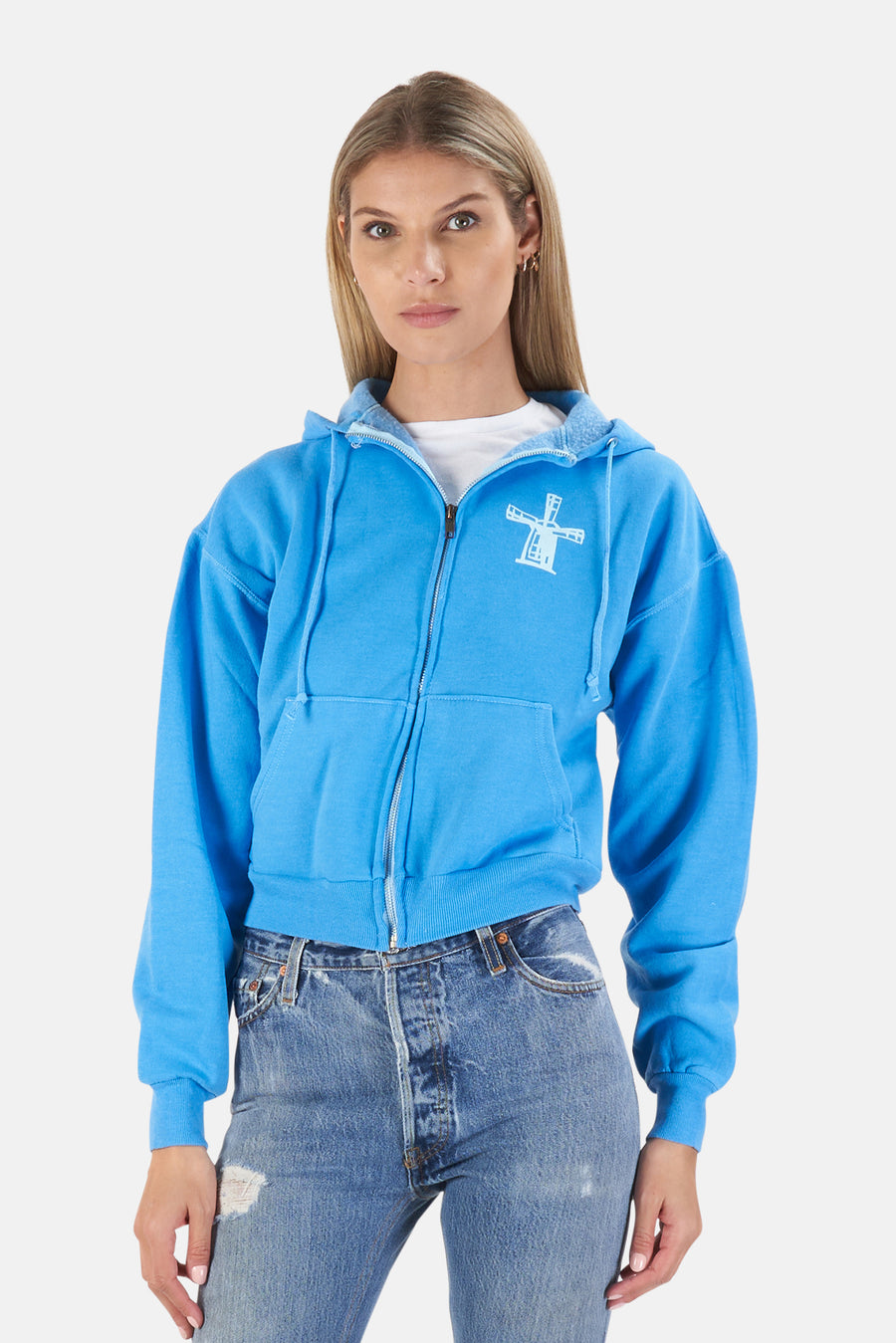 Been Here Forever Windmill Crop Hoodie Blue - blueandcream