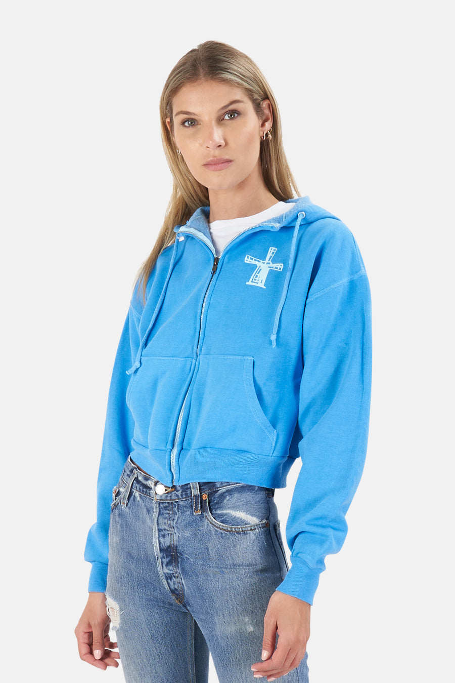 Been Here Forever Windmill Crop Hoodie Blue - blueandcream
