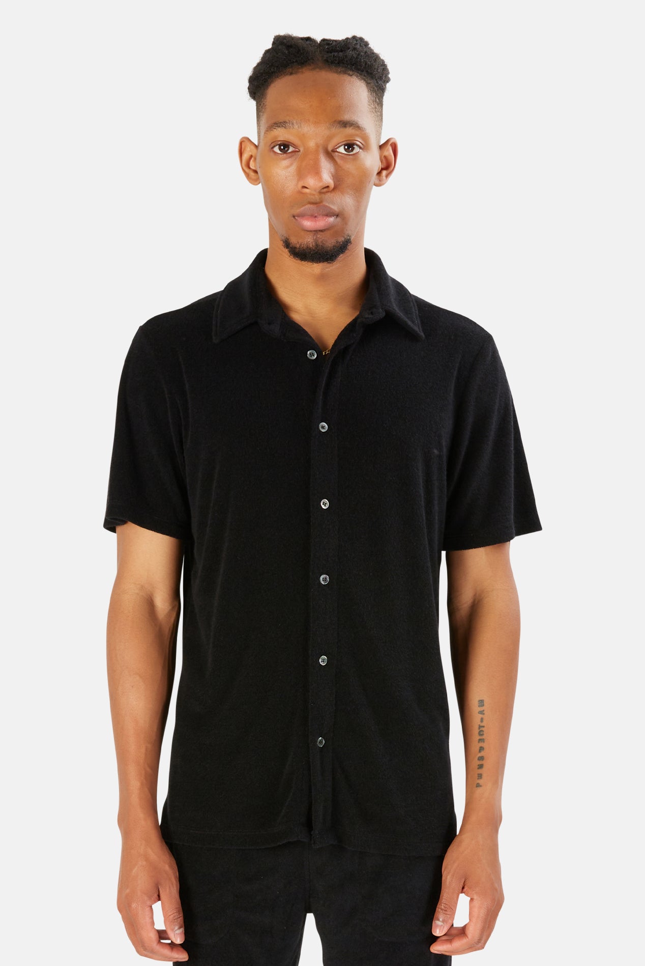 Pool Terry Short Sleeve Buttondown Black – blueandcream