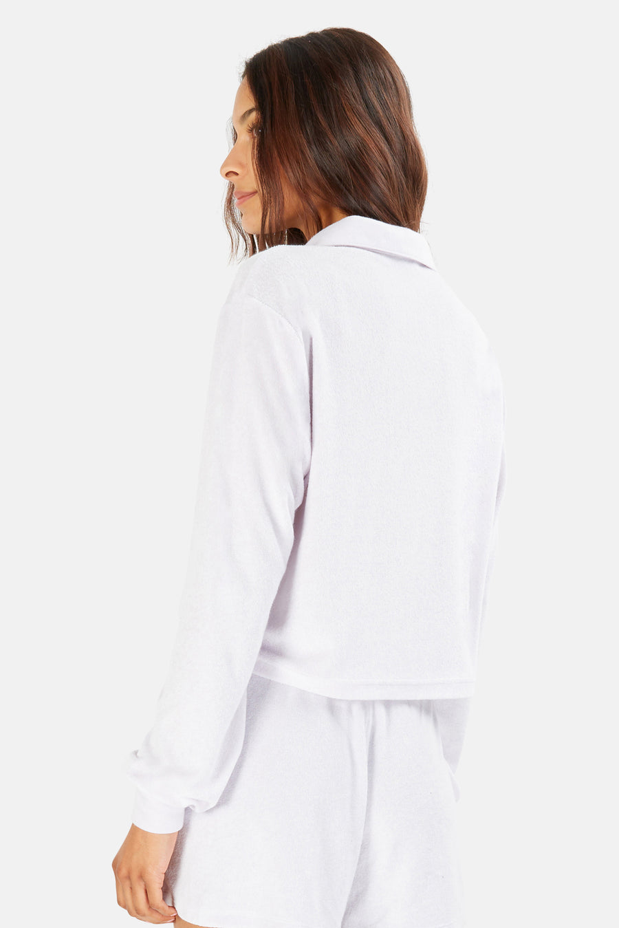 Charlie Cropped Long Sleeve Polo Whiteout Lilac - blueandcream