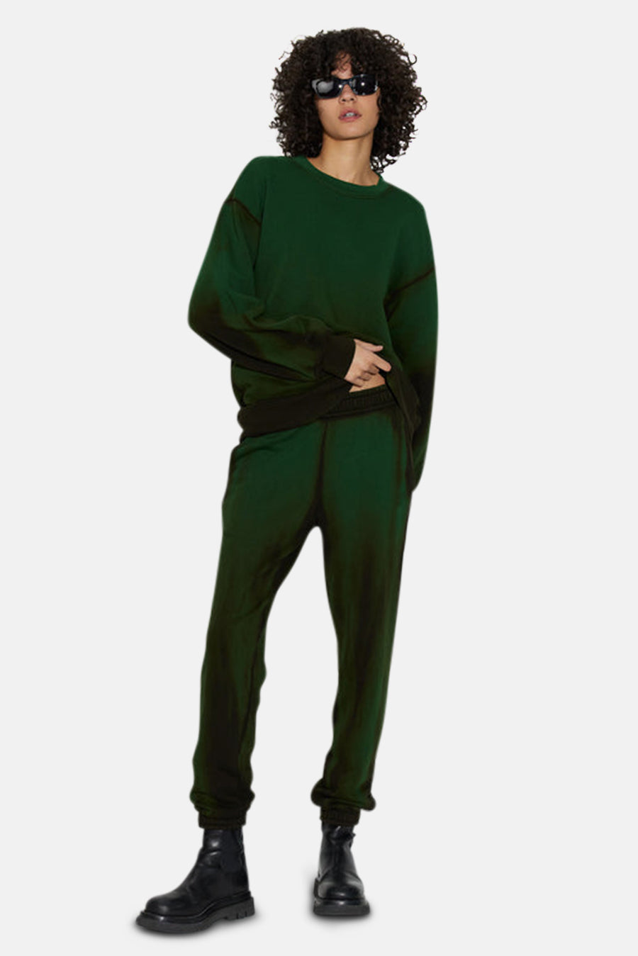Brooklyn Oversized Crew Forest Green Cast
