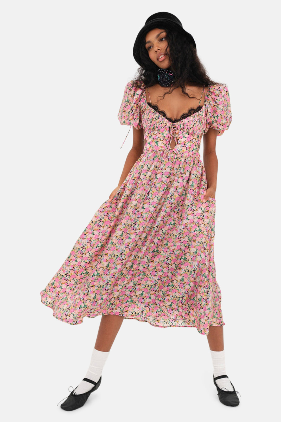 For Love & Lemons Isadora Midi Dress Multi blueandcream For Love & Lemons Isadora Midi Dress Multi blueandcream
