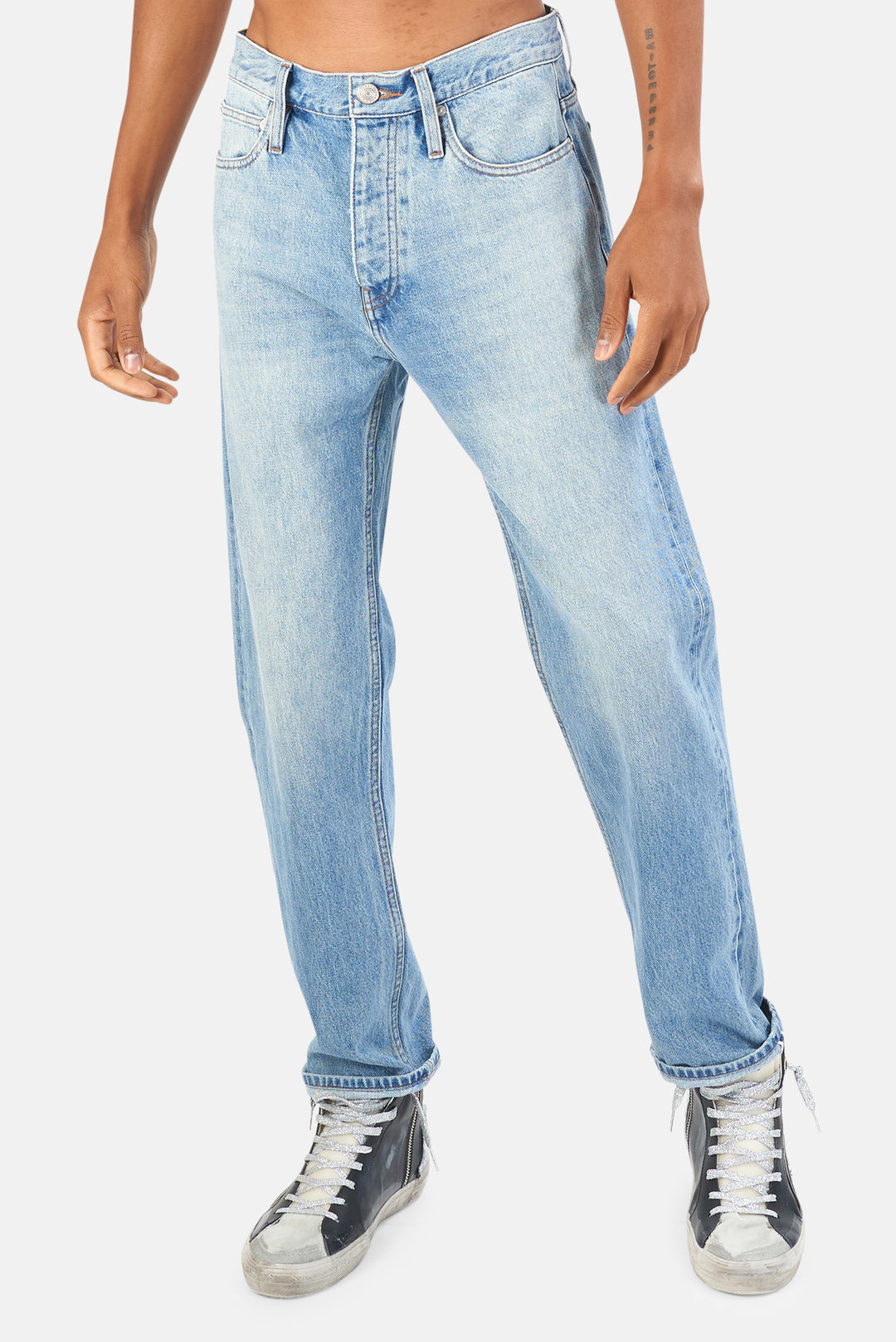 FRAME Blue Washed Selvedge Straight Fit Jeans - blueandcream