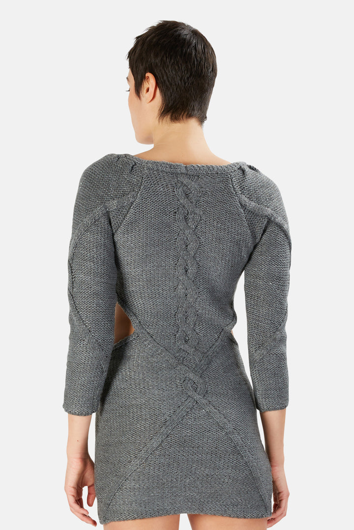 Keke Cut Out Sweater Dress Grey - blueandcream