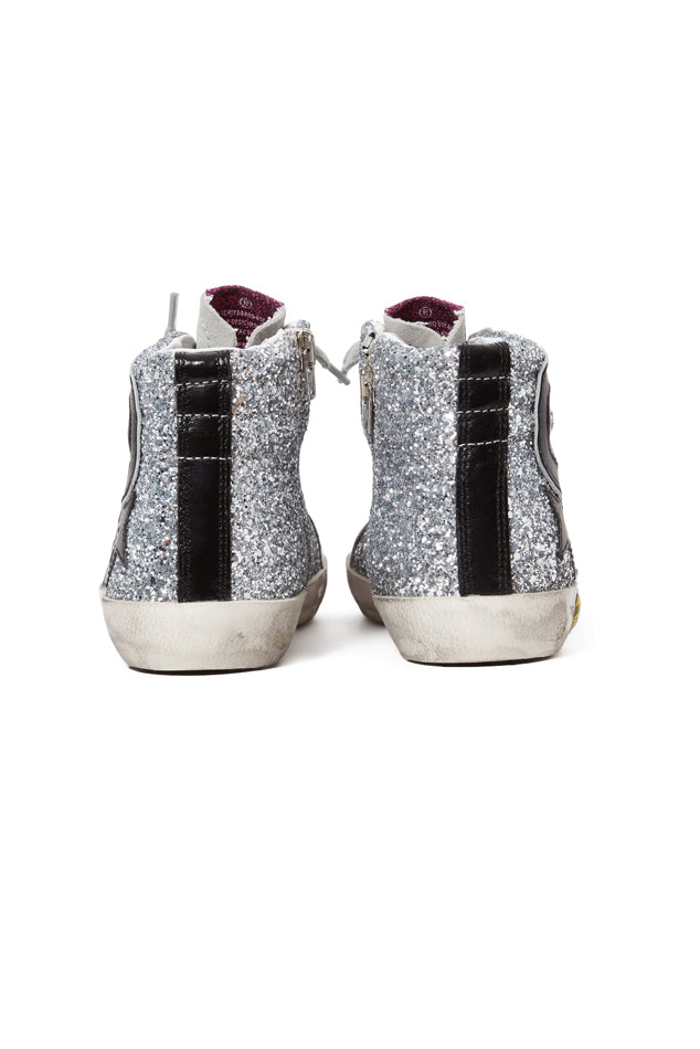 Slide High Top Sneaker Silver Glitter/Black Slide - blueandcream