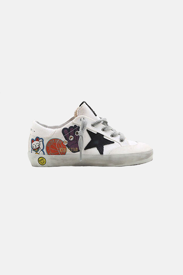 Toddler Super-Star Low Top Sneaker White/Stickers Print - blueandcream