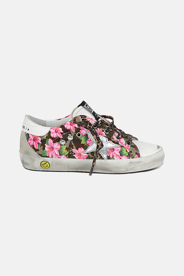 Kids Super-Star Low Top Sneaker Pink Floral/Silver Star/Camo Lace - blueandcream