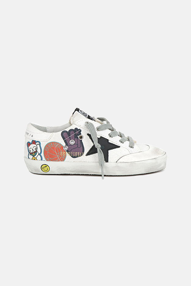 Kids Super-Star Low Top Sneaker White/Stickers Print - blueandcream