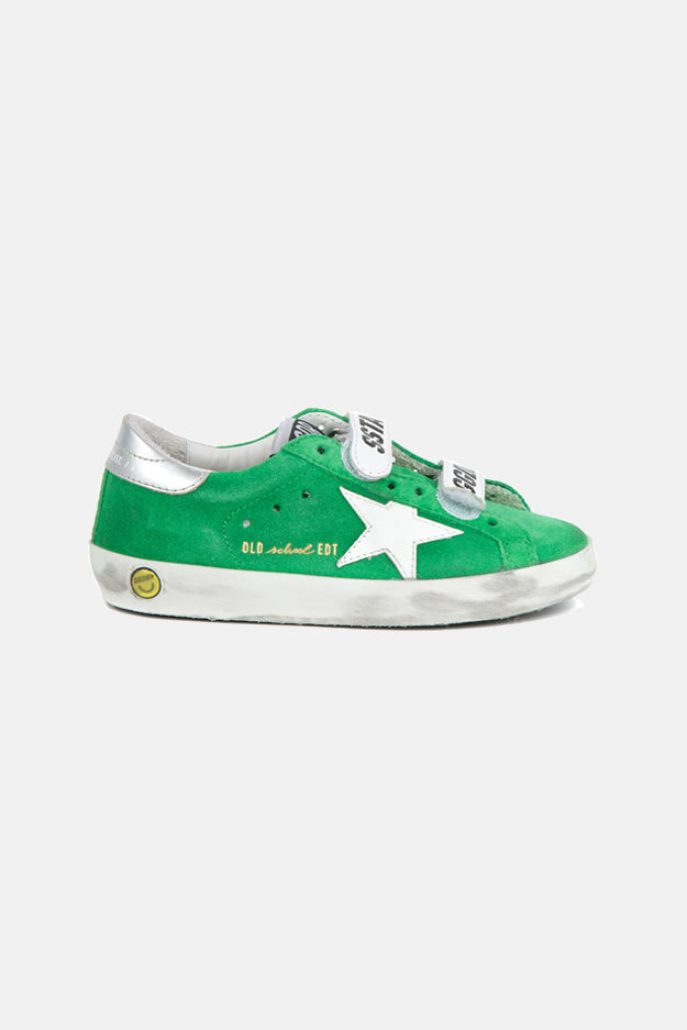 Kids Old School Low Top Sneaker Bright Green/Silver Heel - blueandcream