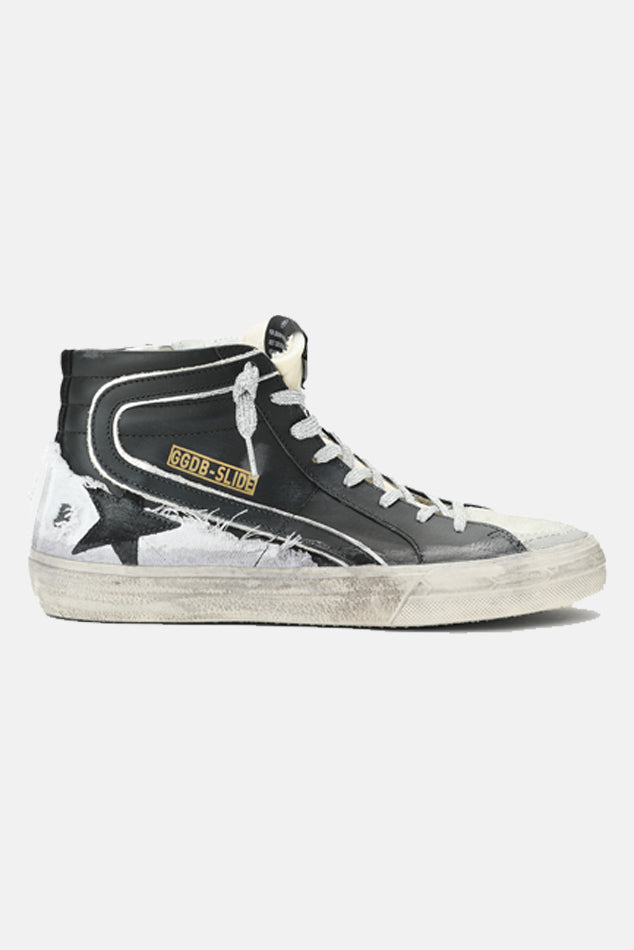 Slide High Top Sneaker Black Leather/Ice Suede/Black Star - blueandcream