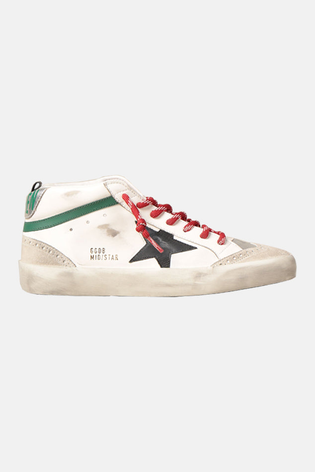 Mid Star Sneaker White Leather/Green Spur - blueandcream