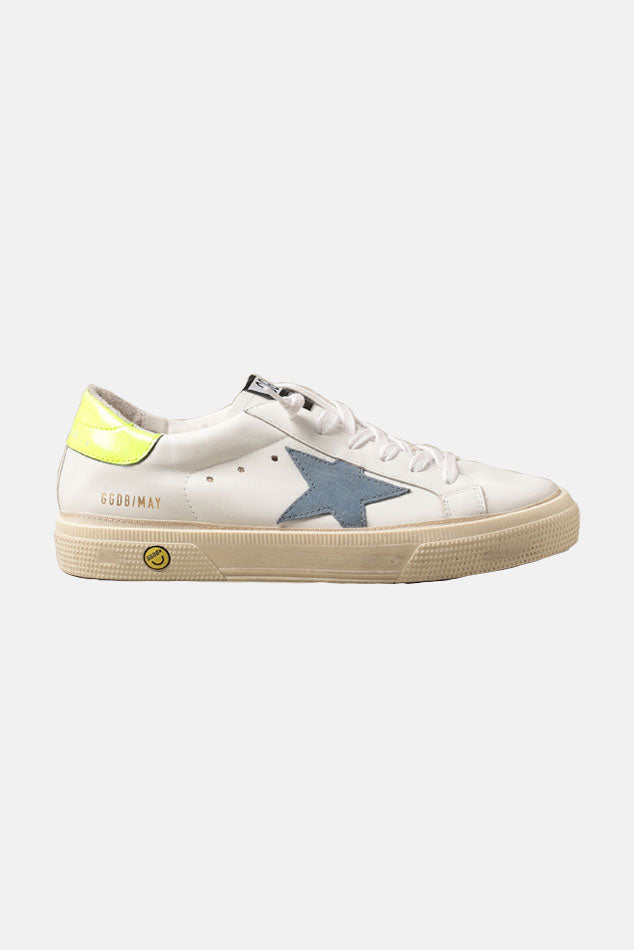 May Low Top Sneaker White/Blue Star/Fluorescent Heel - blueandcream