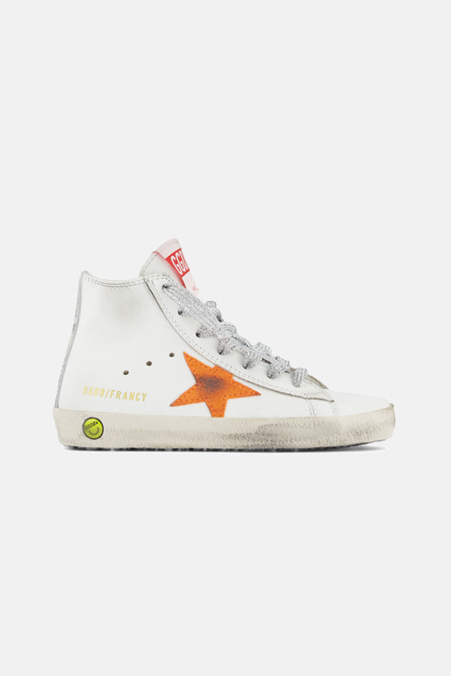 Francy High Top Sneaker White/Orange Star/Camo Heel - blueandcream