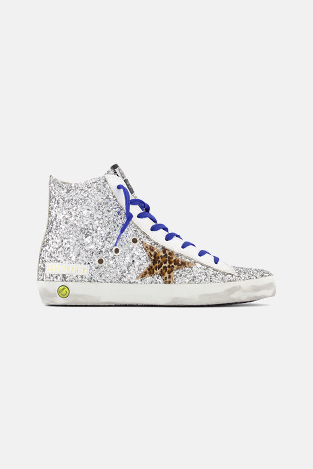 Francy High Top Sneaker Silver Glitter/Leopard Star - blueandcream