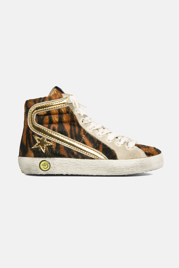 Kids Slide High Top Sneaker Leopard/Gold - blueandcream