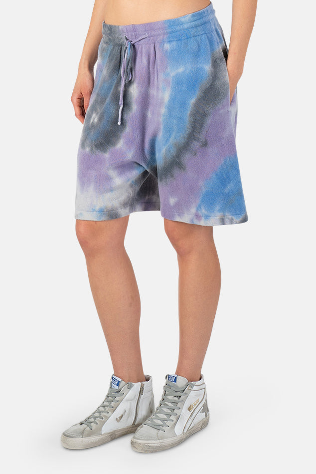 Tie Dye Cashmere Shorts Lilac/Blue Swirl - blueandcream