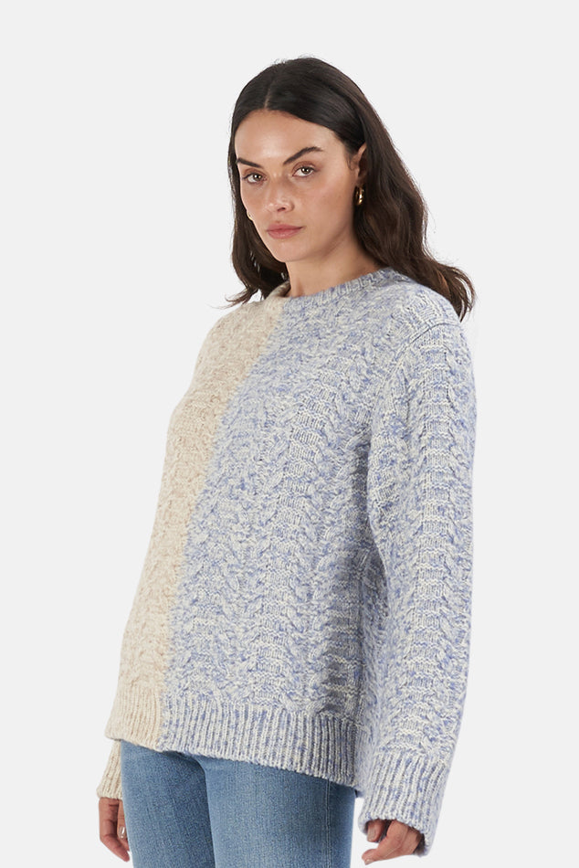 Two Tone Swollen Tweed Cashmere Sweater Cream/Blue - blueandcream