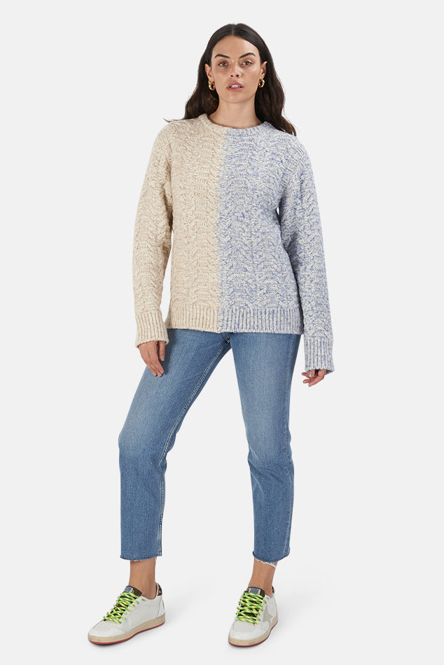 Two Tone Swollen Tweed Cashmere Sweater Cream/Blue - blueandcream