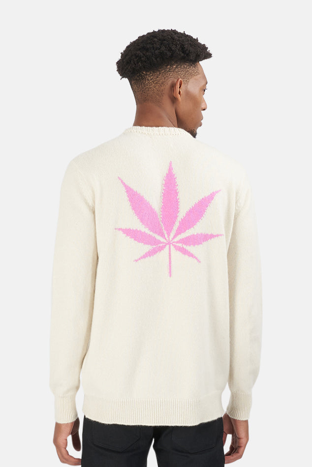 Leaf Crewneck Cashmere Sweater Cream/Pink - blueandcream
