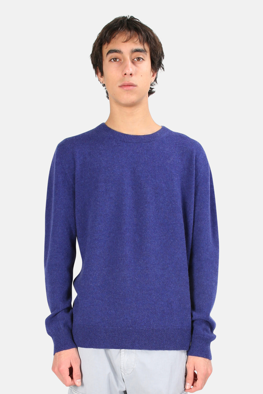Two Tone Crewneck Cashmere Sweater Blue/White - blueandcream