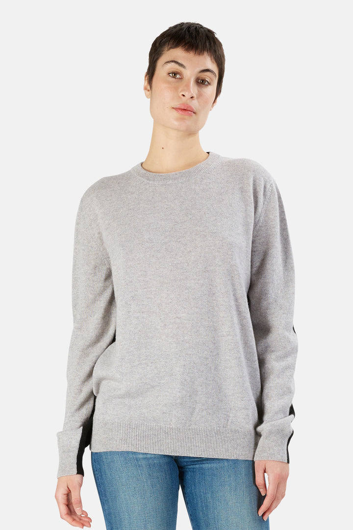 Two Tone Crewneck Cashmere Sweater Grey/Black - blueandcream