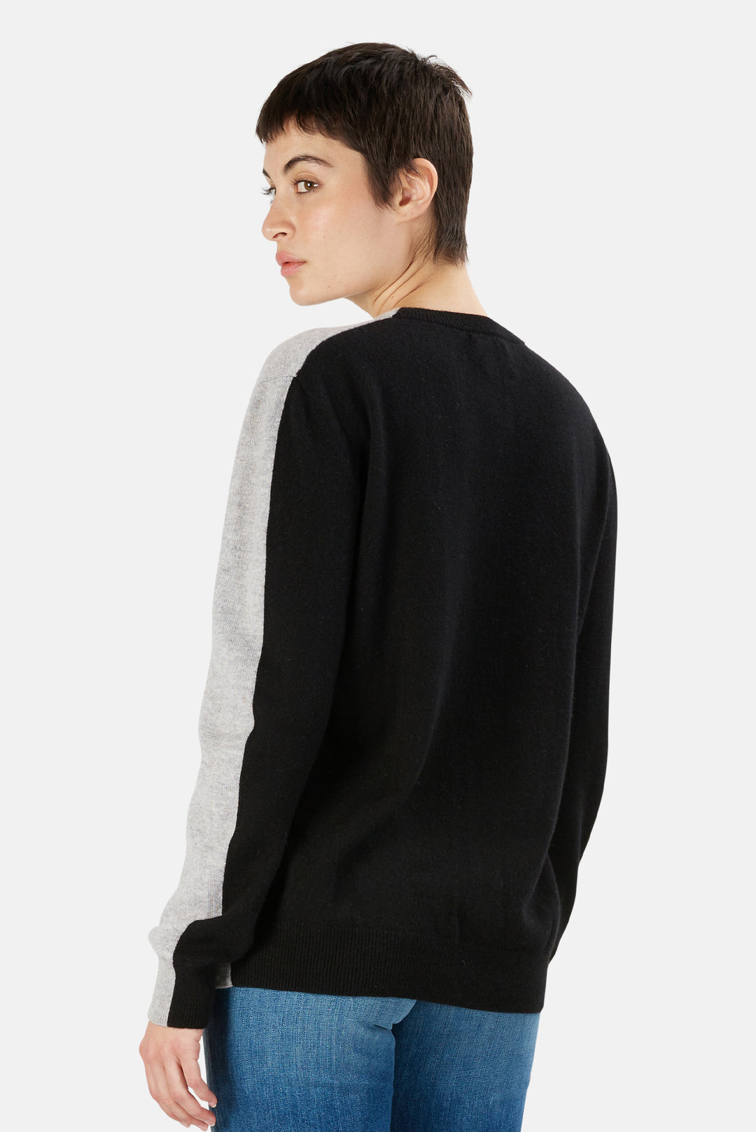 Two Tone Crewneck Cashmere Sweater Grey/Black - blueandcream