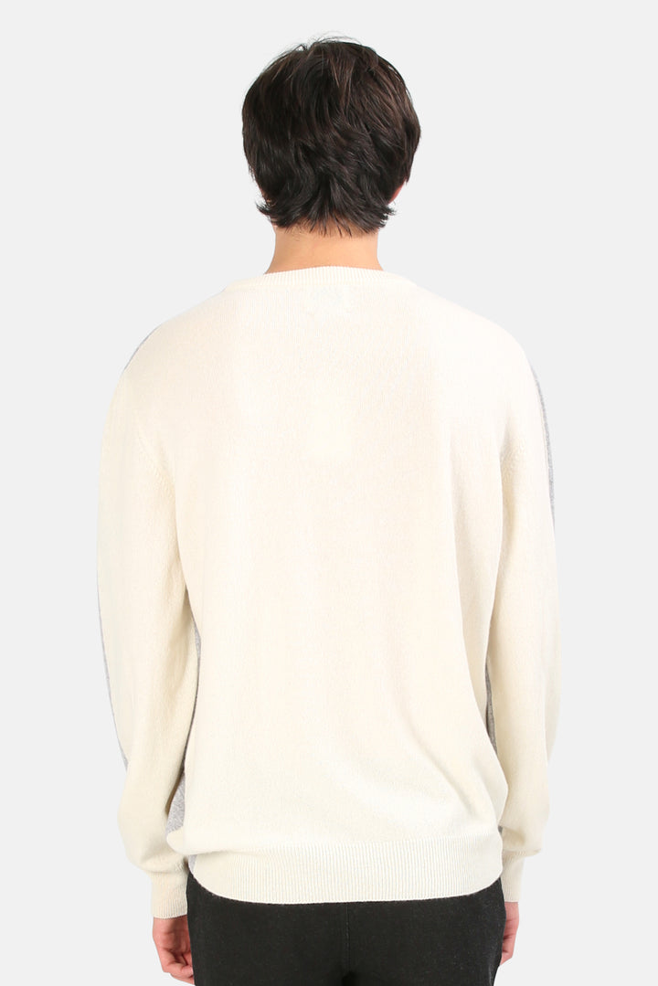 Two Tone Crewneck Cashmere Sweater Grey/White - blueandcream