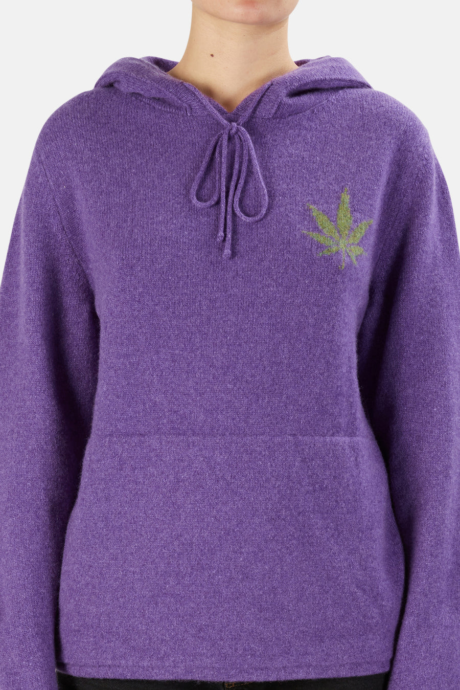 Leaf Cashmere Hoodie Purple/Green - blueandcream