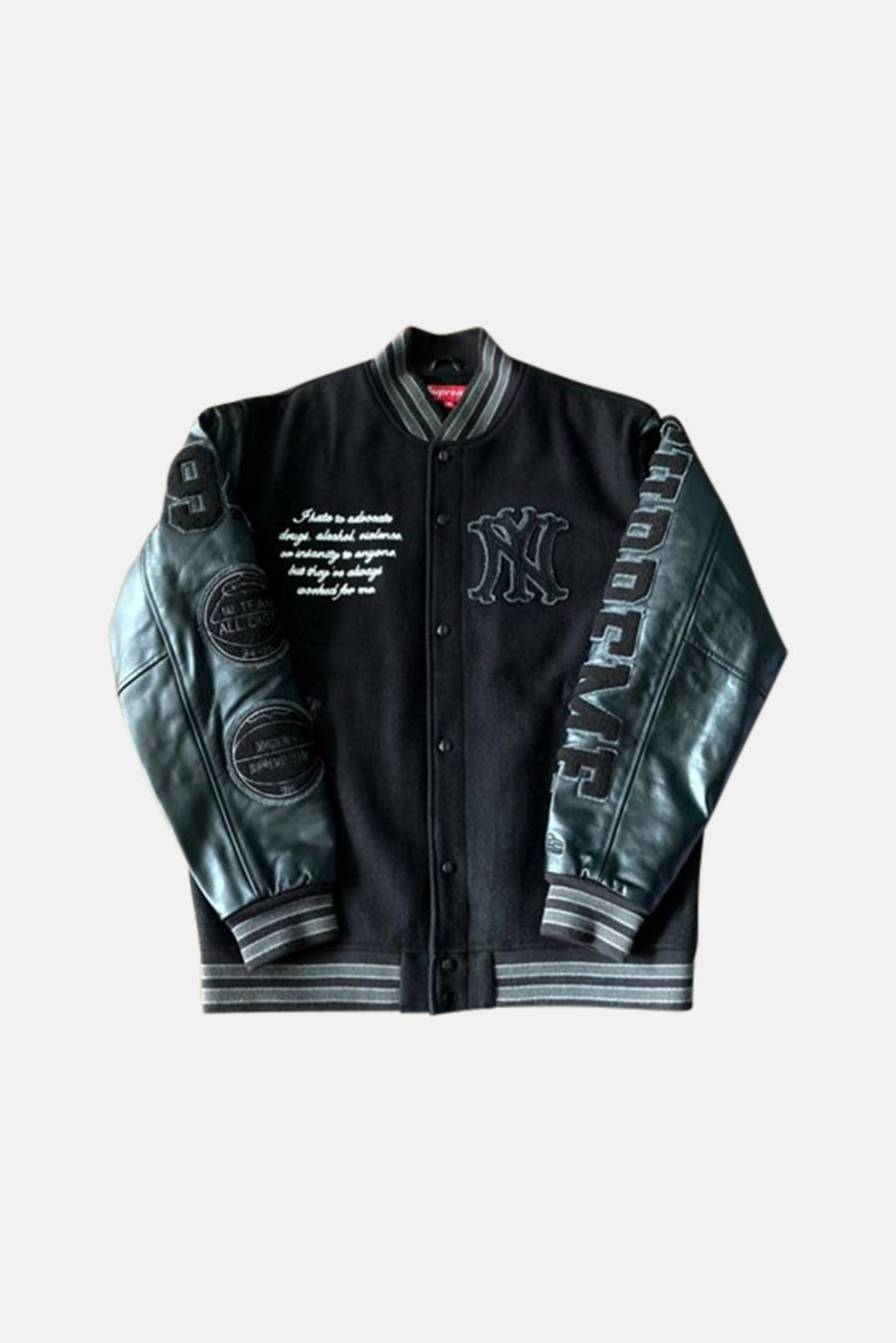 Supreme Woven Leather Varsity Jacket in Black, Size Small - Outerwear