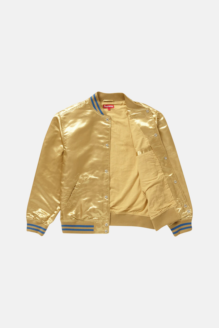 x Thrasher Satin Varsity Jacket Gold - blueandcream
