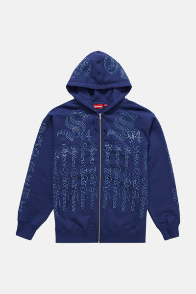Rhinestone Zip Up Hooded Sweatshirt – blueandcream