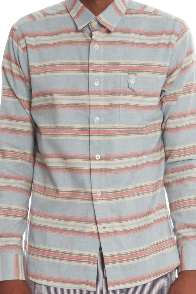18 Waits Long Sleeve Striped Shirt - blueandcream