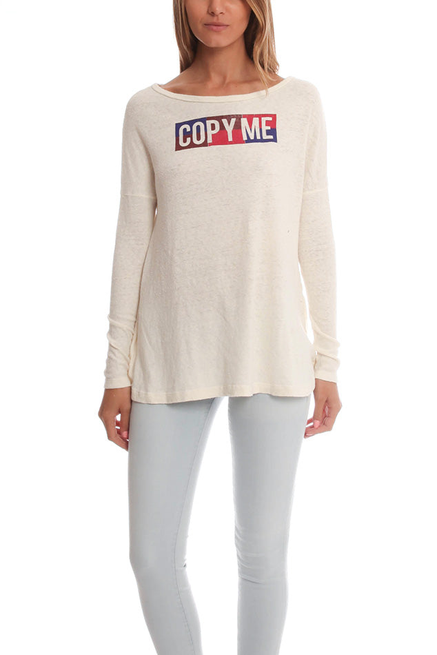 White Via Spare Long Sleeve Scoop Top - blueandcream