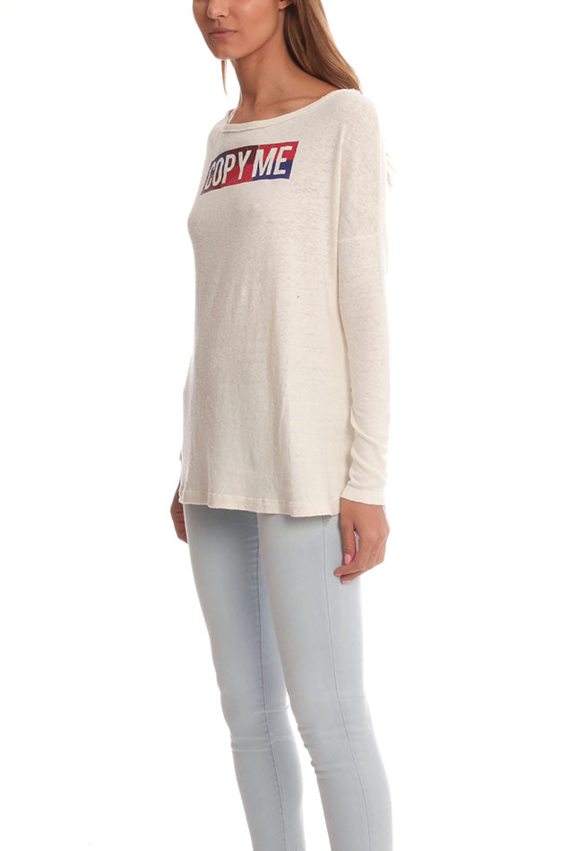 White Via Spare Long Sleeve Scoop Top - blueandcream