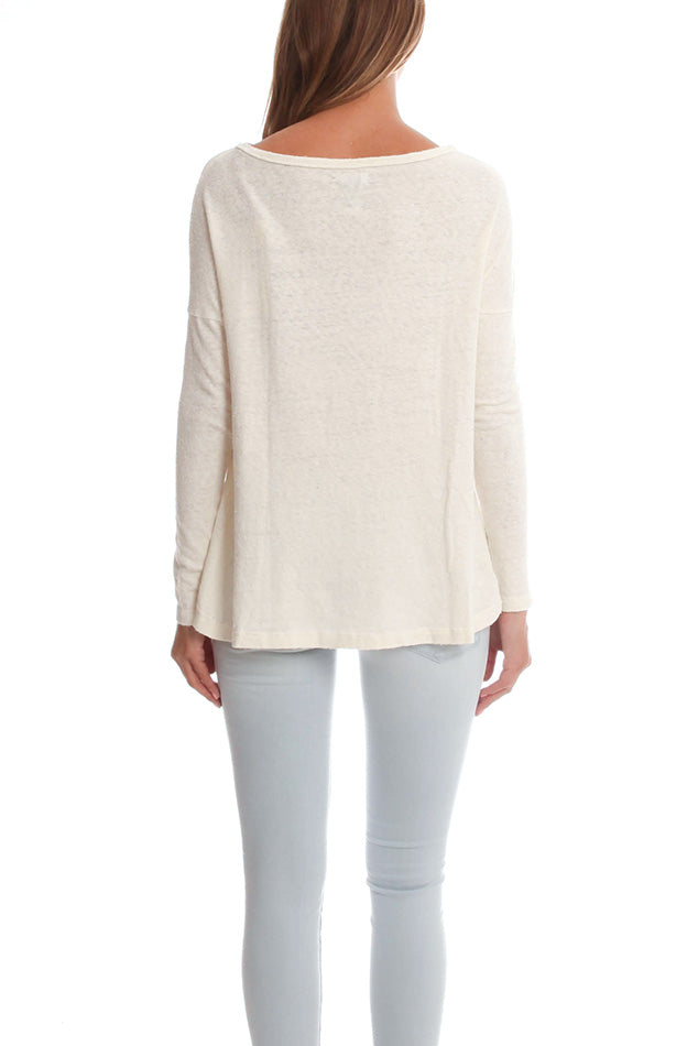 White Via Spare Long Sleeve Scoop Top - blueandcream