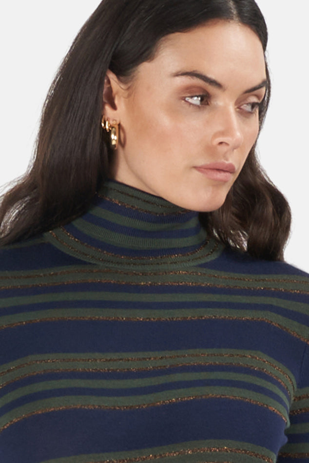 Harlee Sweater Olive/Bronze Stripe - blueandcream