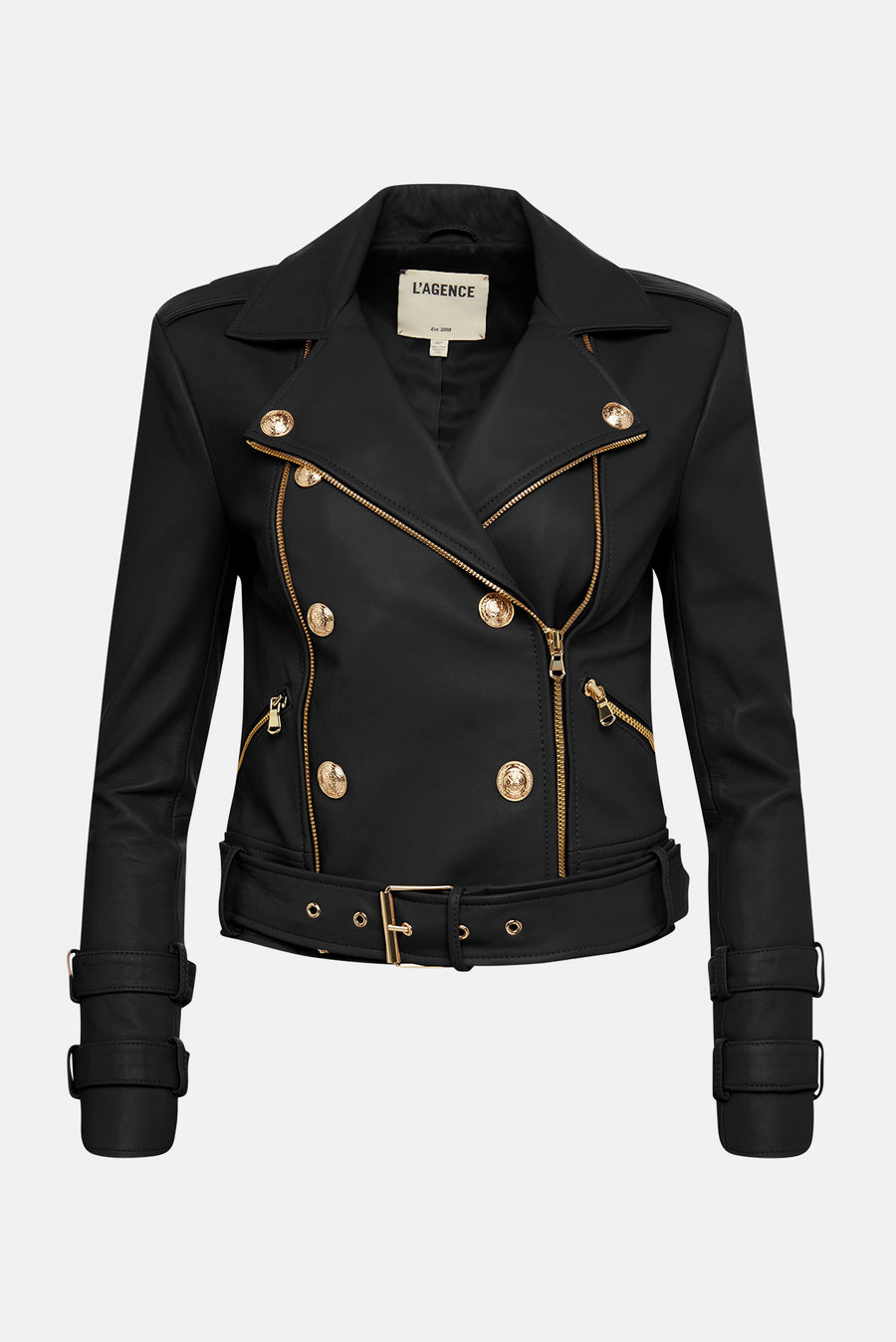 Billie Belted Leather Jacket Black - blueandcream