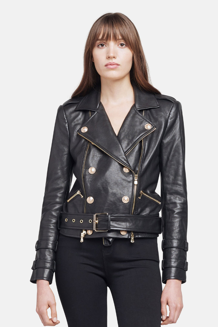 Billie Belted Leather Jacket Black - blueandcream