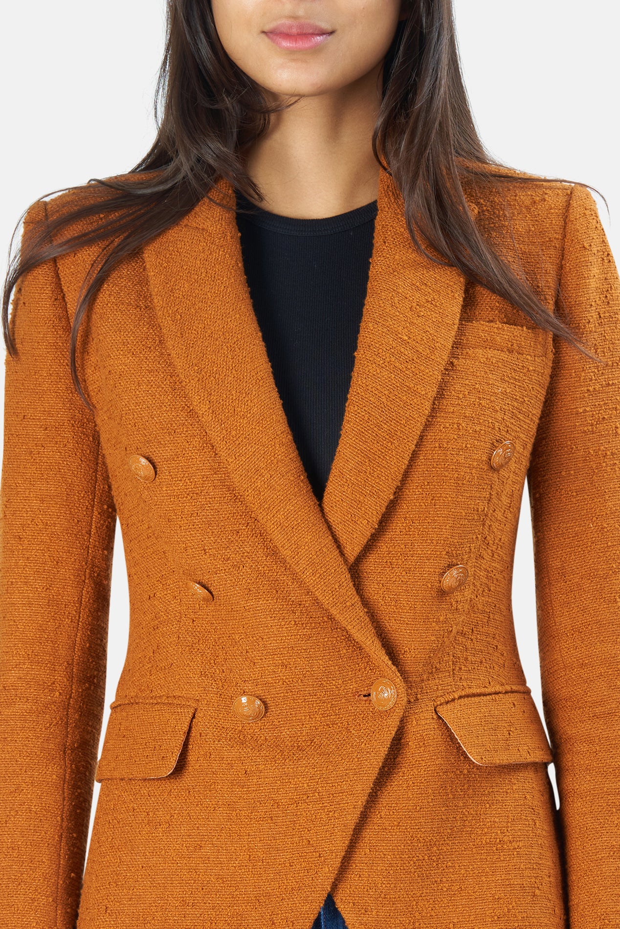 Kenzie Double-Breasted Tweed Blazer Dark Caramel – blueandcream