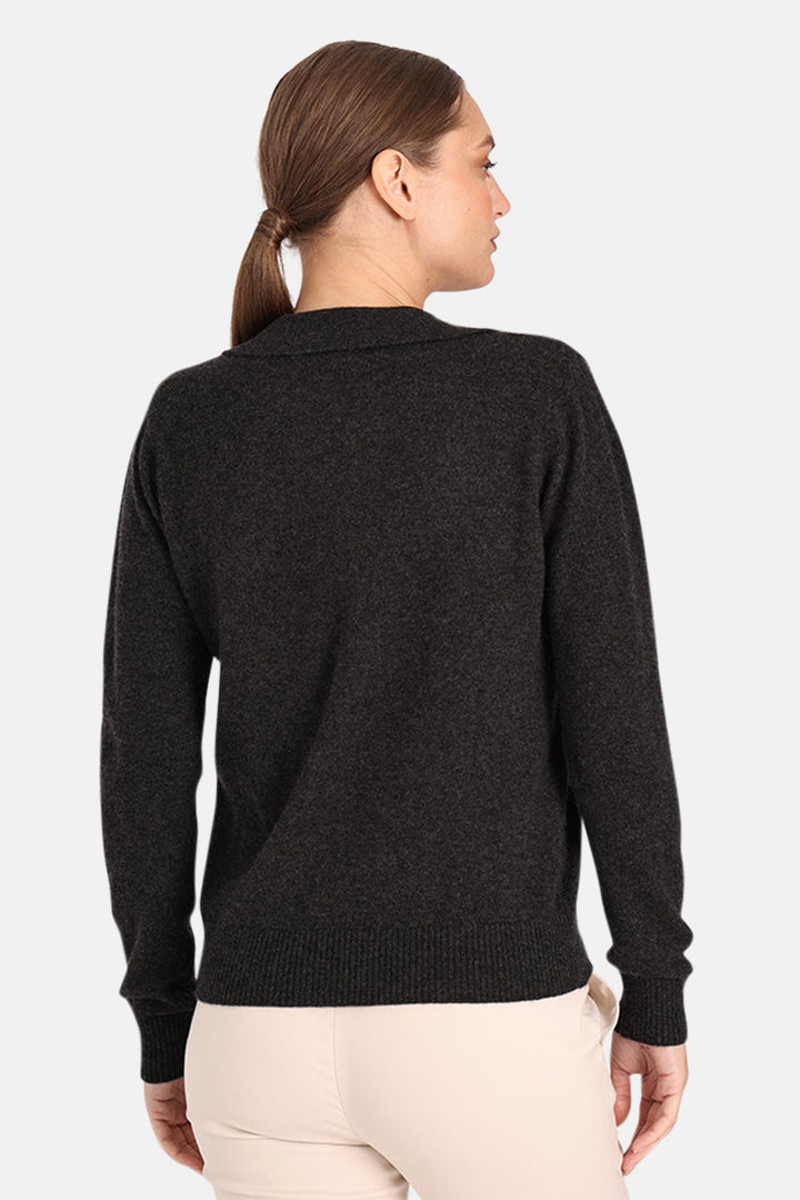 Cashmere Polo Charcoal Heather Grey